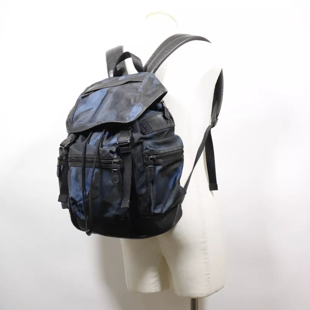 COACH Backpack Daypack camouflage Blue / black Nylon/Calfskin mens - Picture 1 of 12